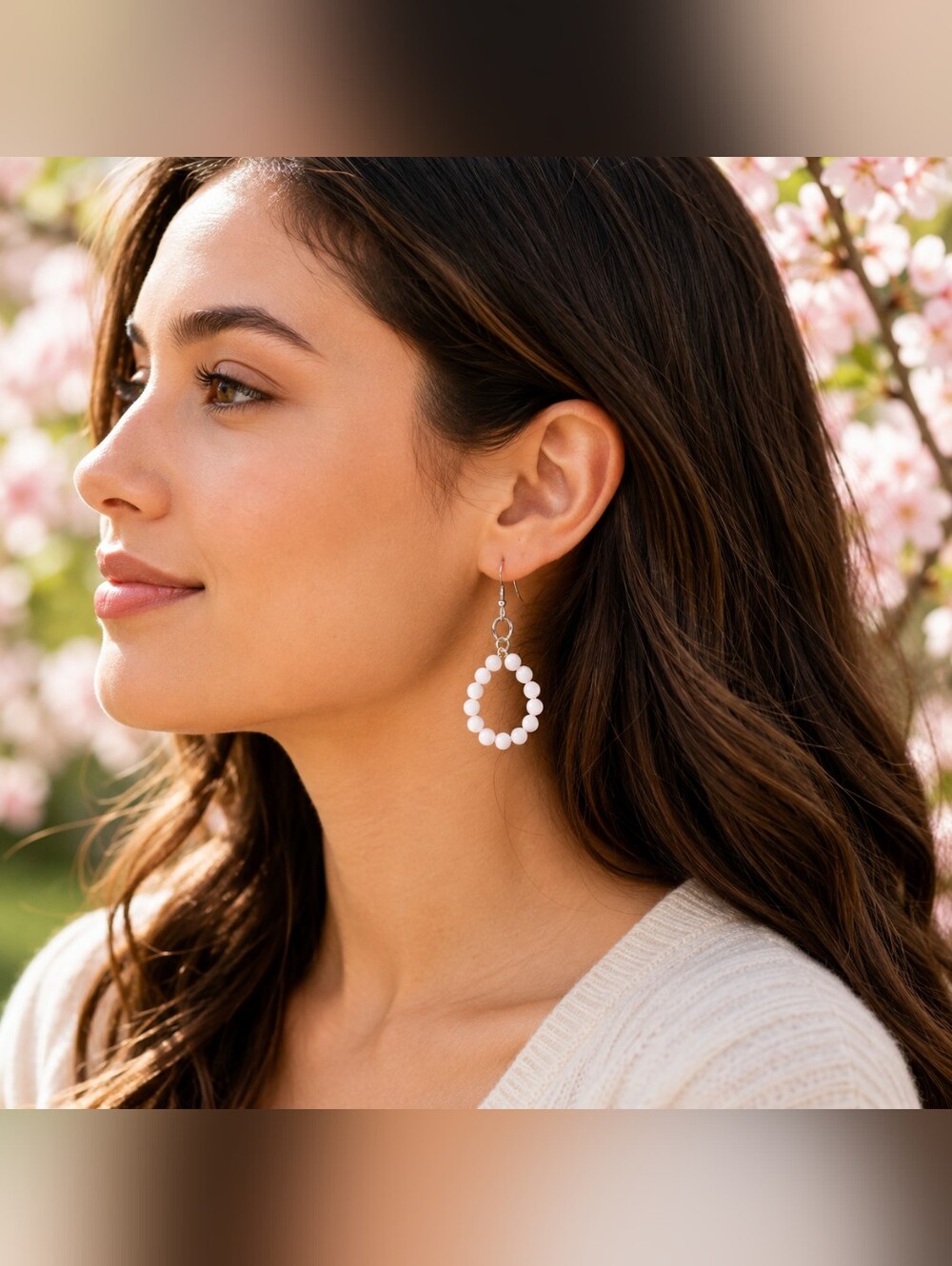 🌸2/$16🌸 Pale Pink Handmade Beaded Hoop Drop Earrings - Women Jewelry - Picture 3 of 6